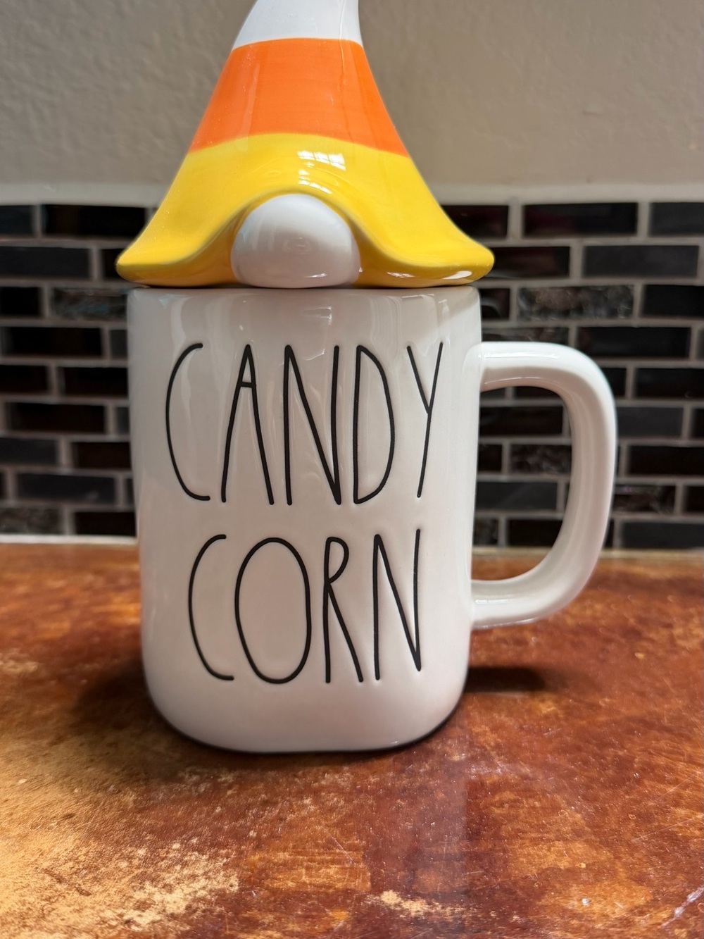 Rae Dunn Candy Corn Mug with Yellow & Orange Lid